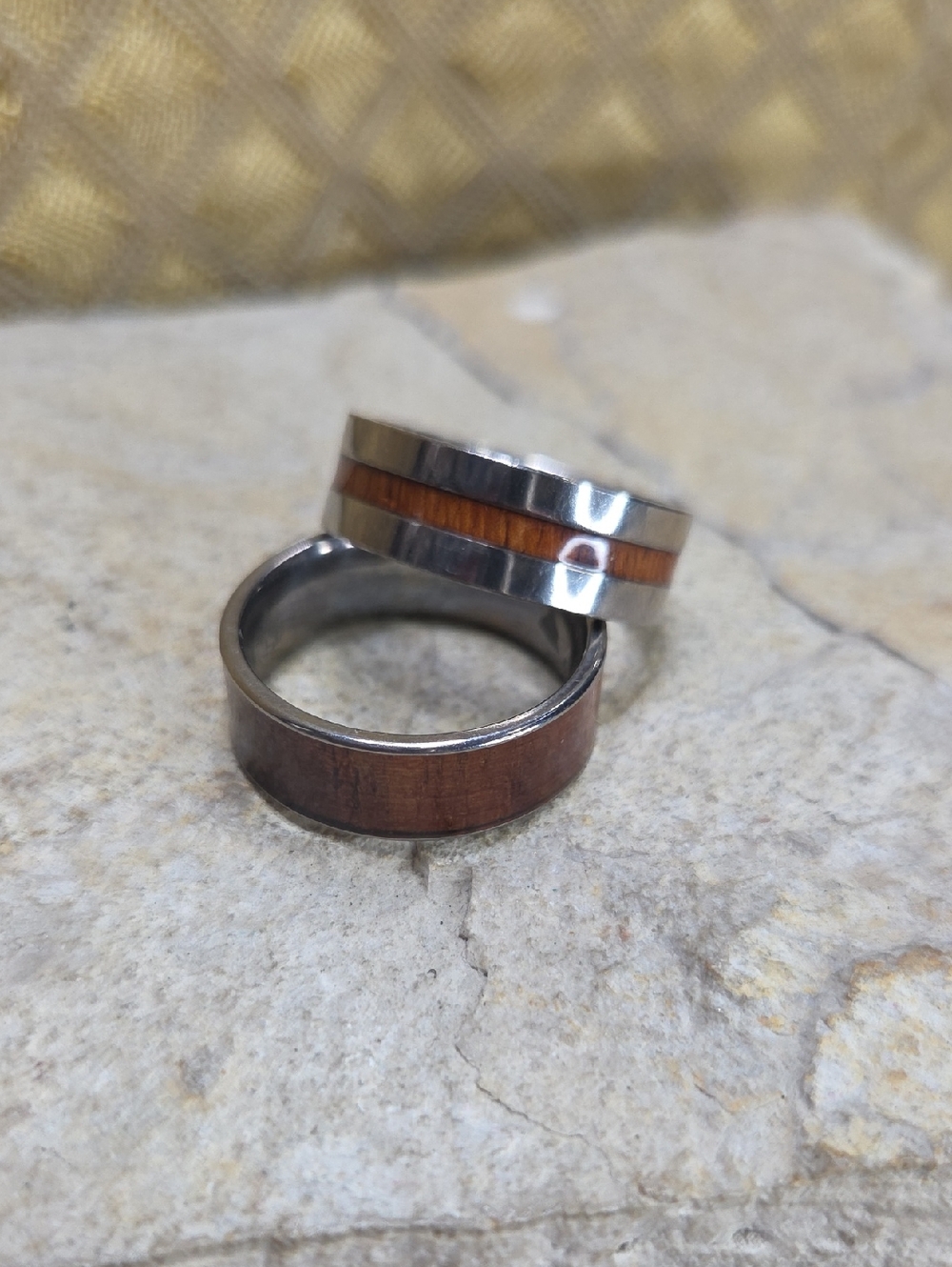 2 Wooden Design Stainless Steel wedding band Metal Band Ring 11.5